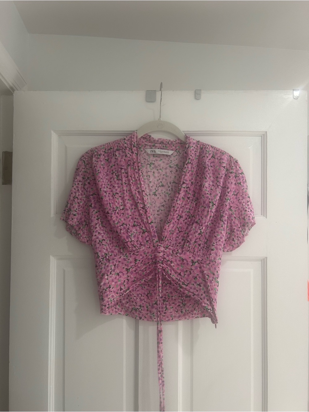 Zara Pink Floral Ruched Blouse